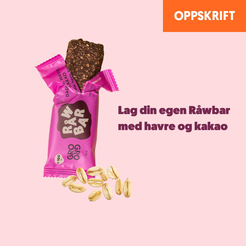 Hjemmelaget Råwbar med dadler, havre og kakao