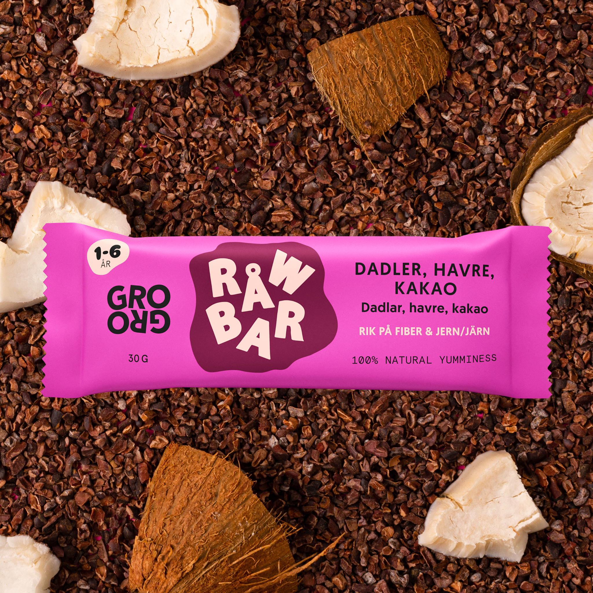 Råwbar med dadler, havre og kakao – GroGro & Møtsch